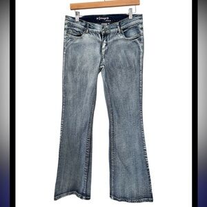 ☃️Garage Low Rise Y2K Grunge Flare Distressed White Wash Blue Denim Jeans